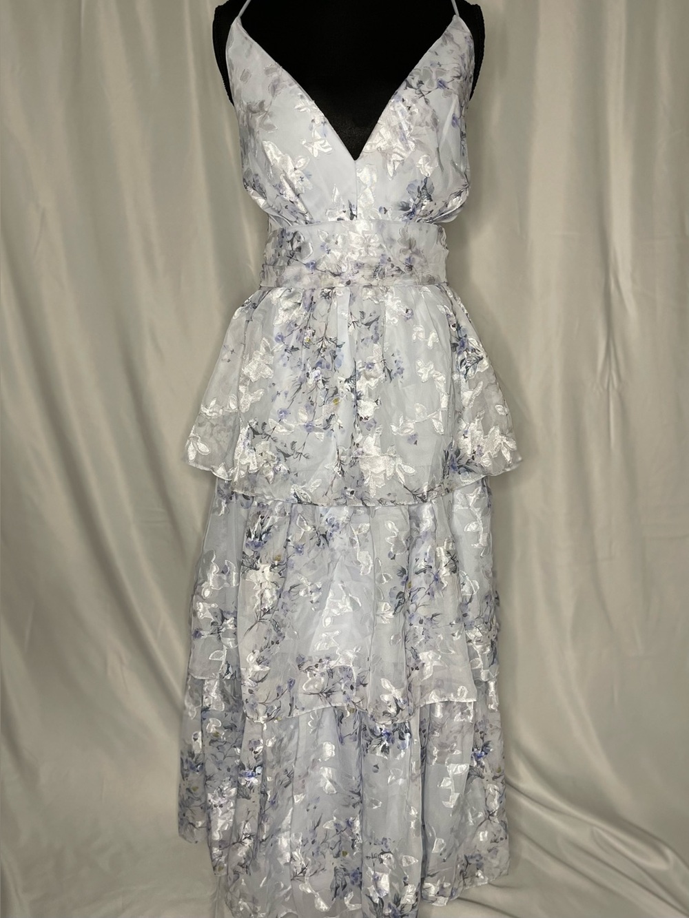 Lulu's Light Blue Floral Tiered Dress